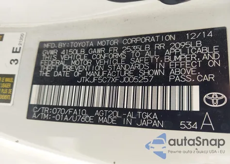 2015 Scion Tc from USA, damaged, VIN JTKJF5C7XFJ005257